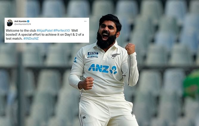 "Simply unreal" - Twitter erupts as Ajaz Patel becomes third player to take 10 wickets in an innings