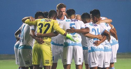 Jamshedpur FC players during their clash against ATK Mohun Bagan. (Image Courtesy: Twitter/JamshedpurFC)