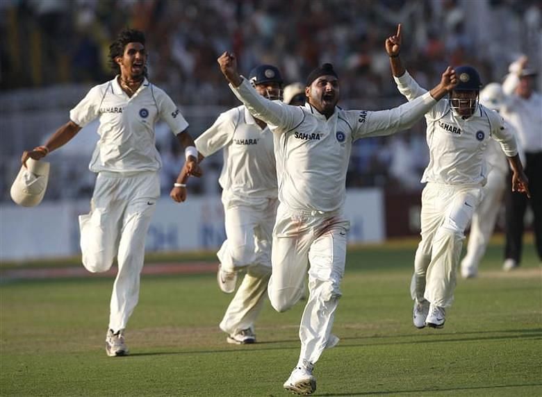 Harbhajan Singh celebrates a wicket