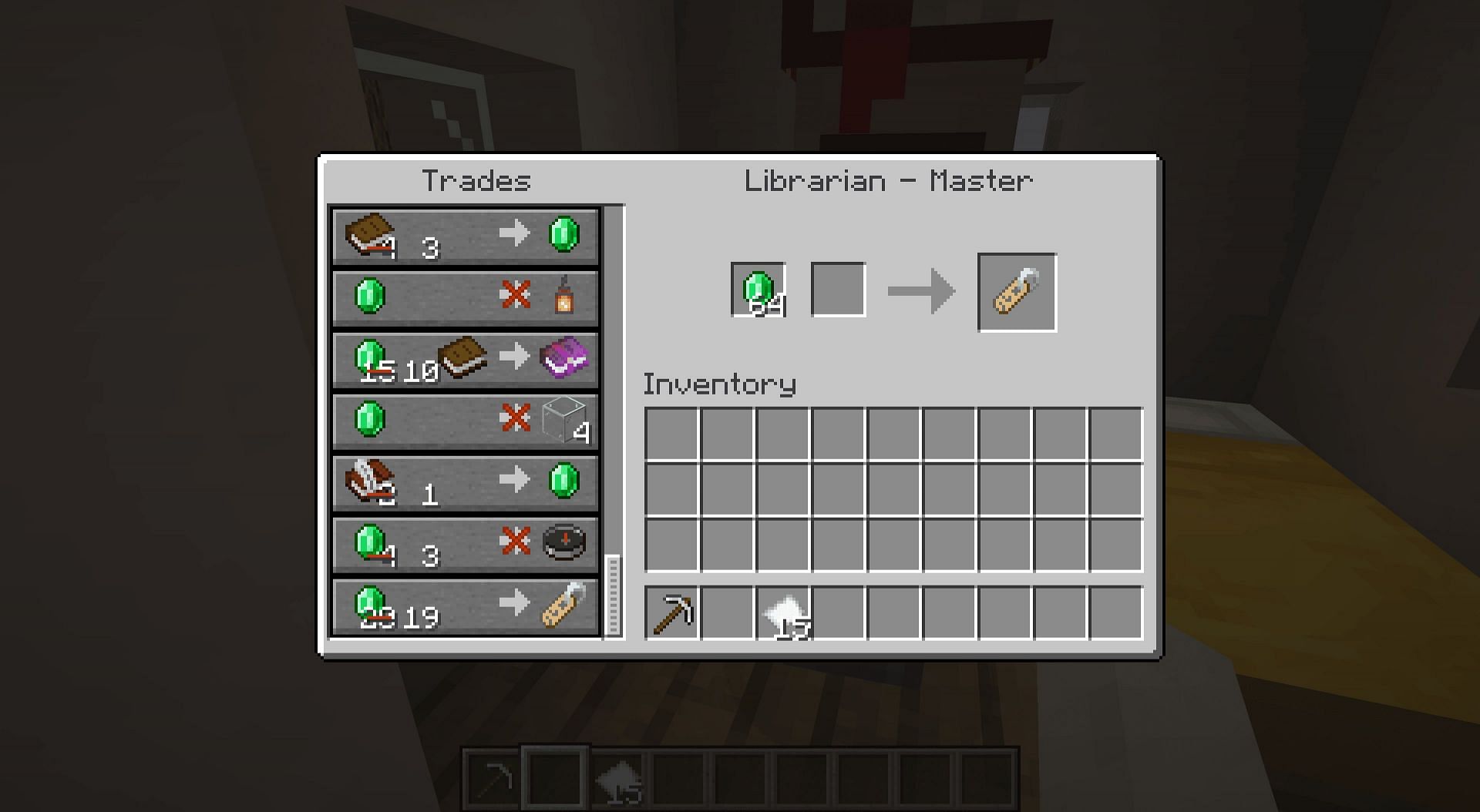 Librarian trading name tags (Image via Minecraft)
