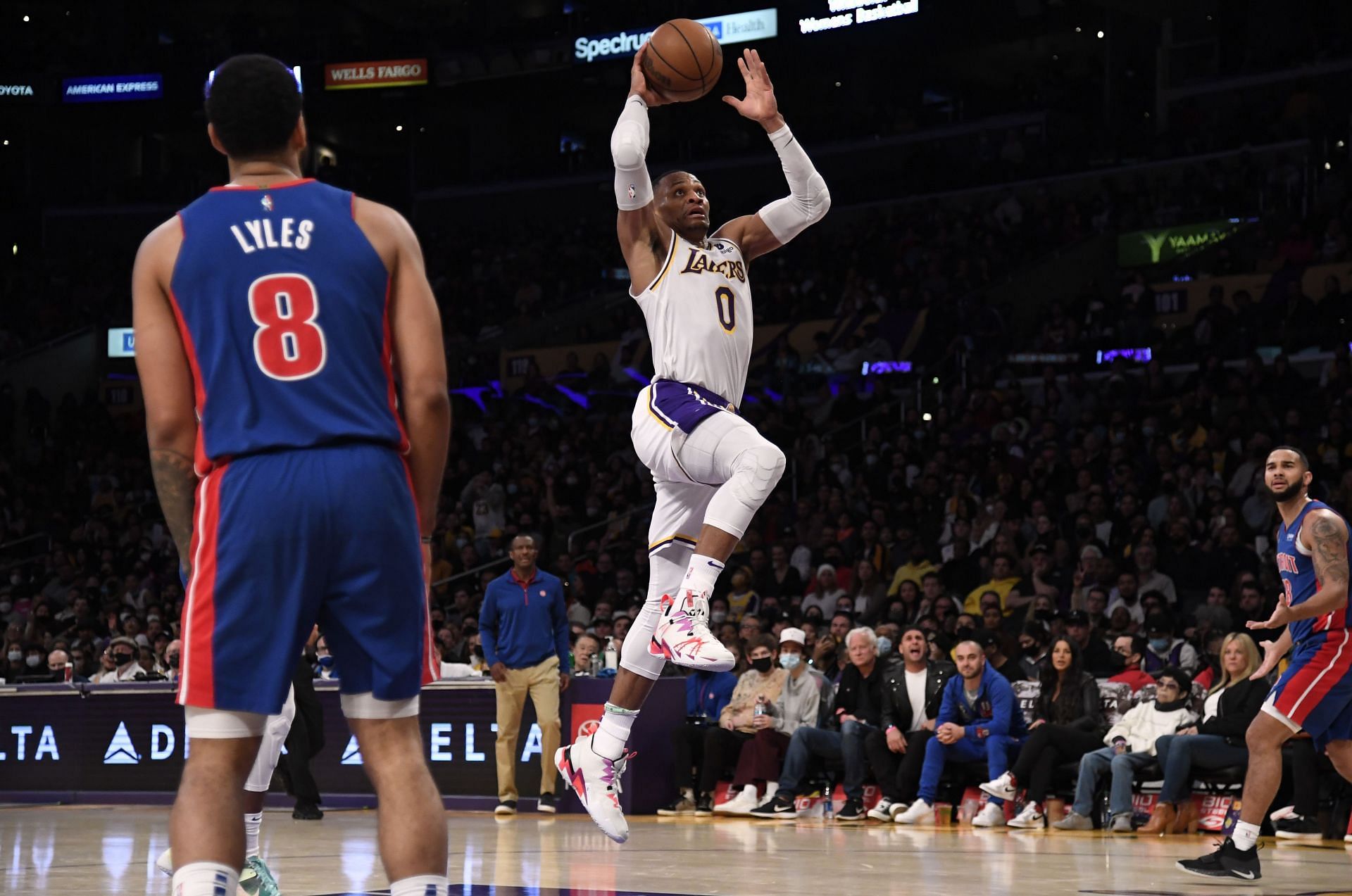 Russell Westbrook of the LA Lakers scores a basket
