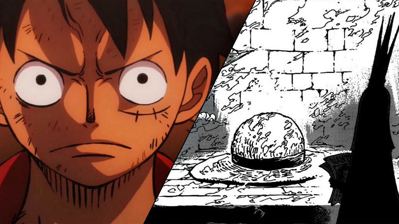 A fan made collage of Luffy and Mariejois&#039; giant Straw Hat. (Image via Twitter)