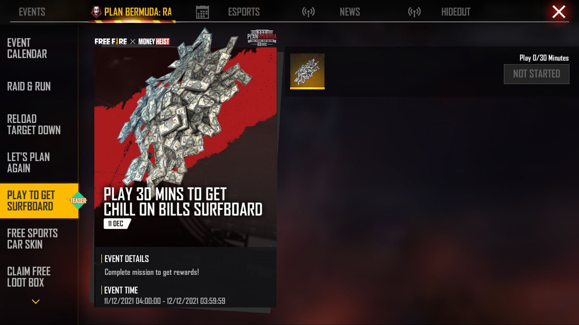 Users will find a claim button beside the surfboard (Image via Free Fire)