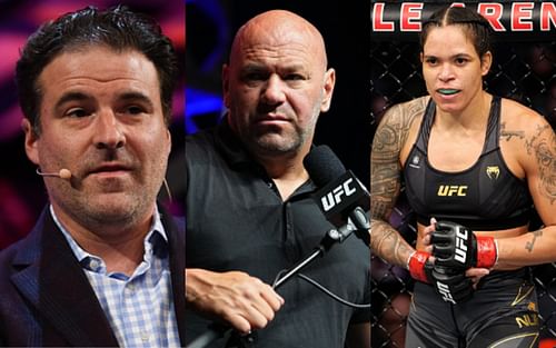 Darren Rovell (left); Dana White (center); Amanda Nunes (right)