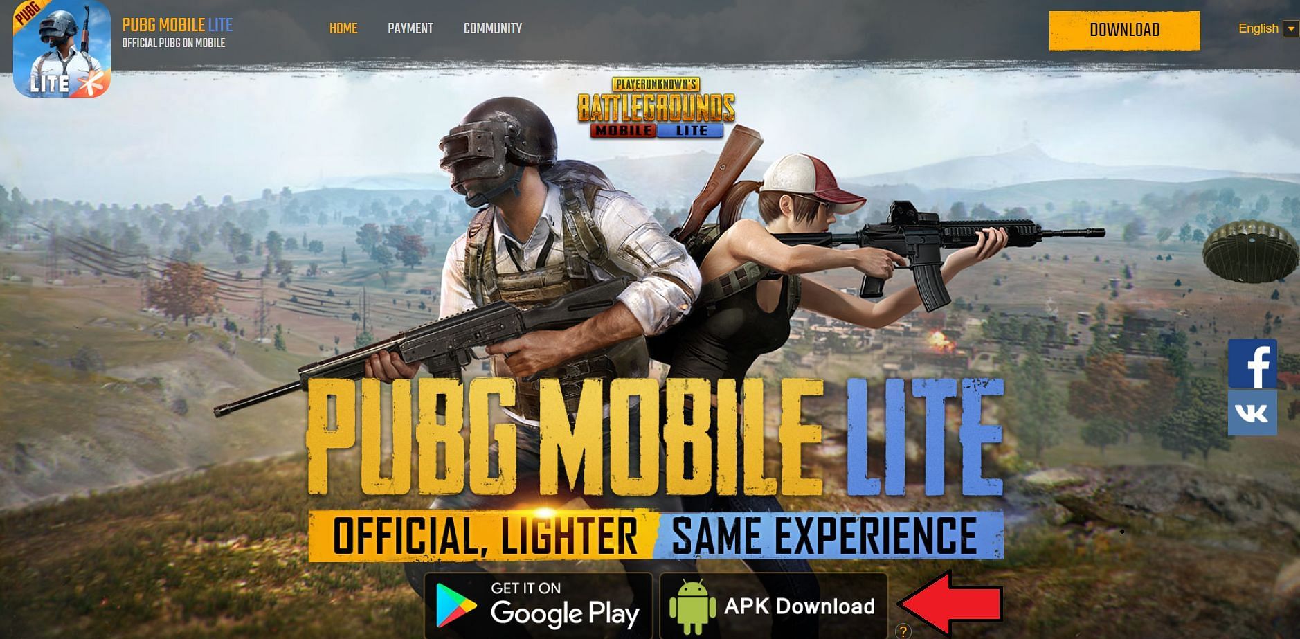 يمكن العثور على APK على موقع اللعبة نفسه (صورة عبر PUBG Mobile Lite)