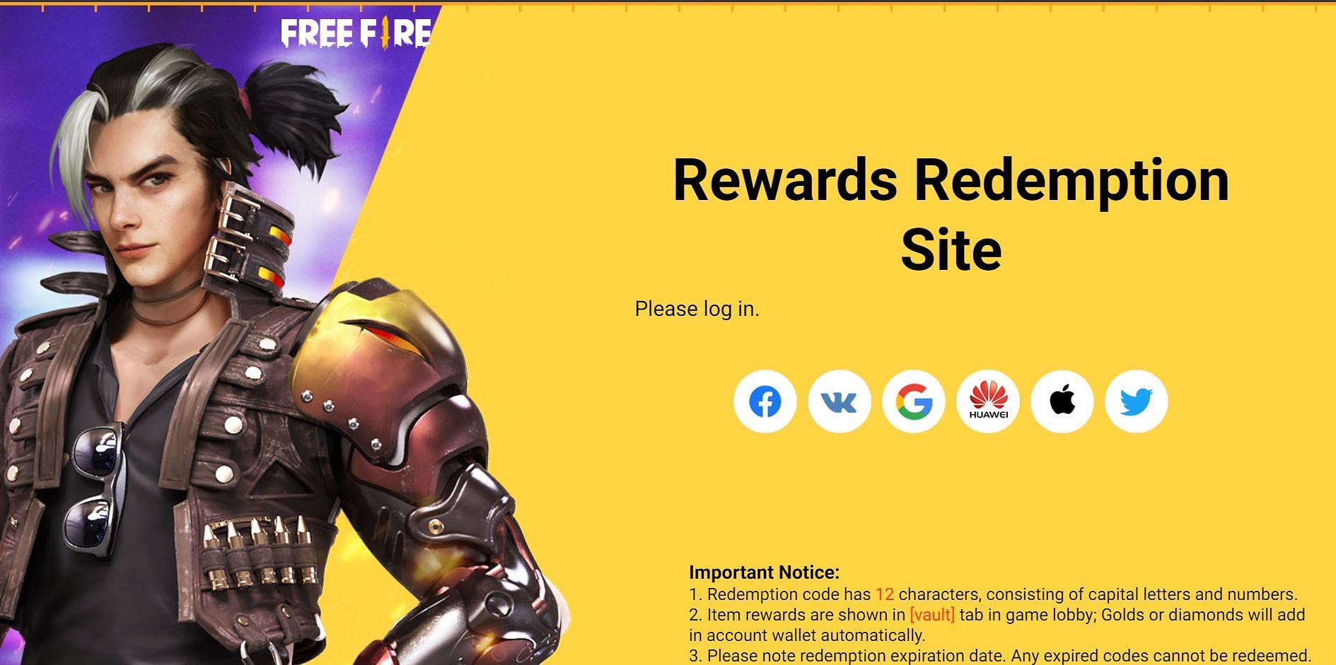 Redeem codes have to be used on this website (Image via Free Fire)