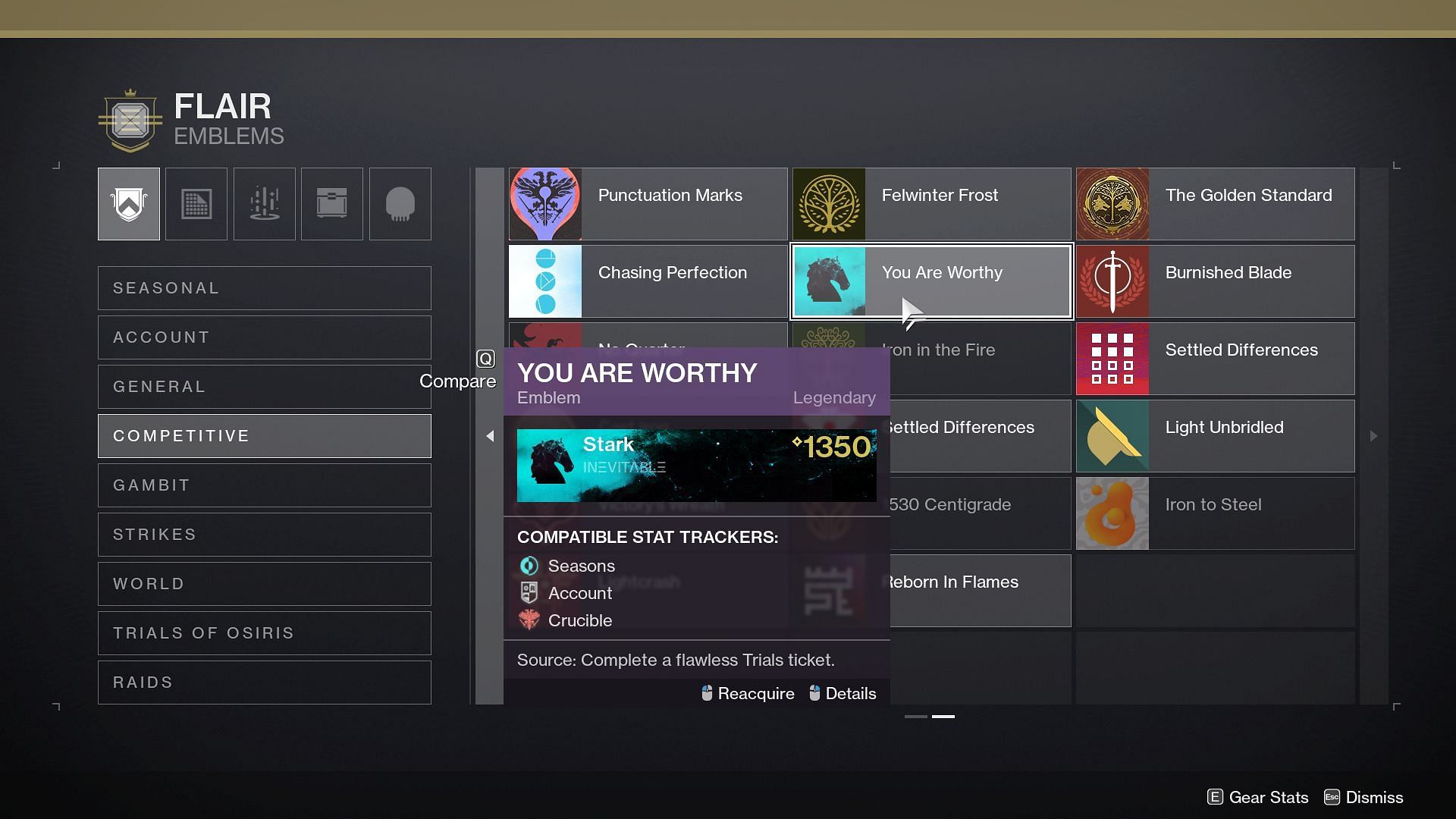 You are a worthy emblem from Trials of the Nine (Image via Destiny 2)