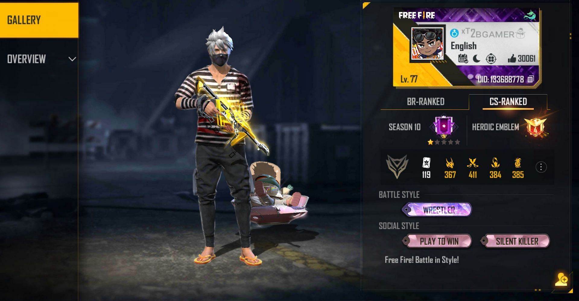 This is the ID of 2B Gamer in Garena Free Fire (Image via Free Fire)