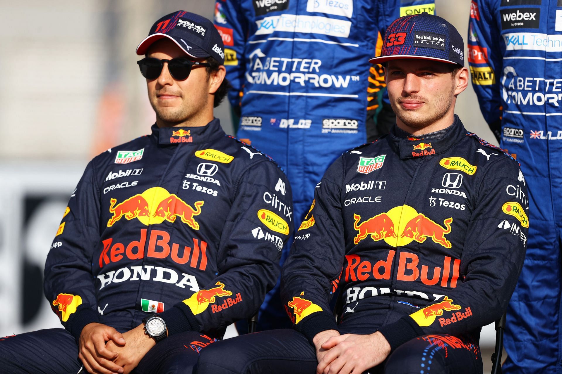Sergio Perez (left) and Max Verstappen (right) (Photo by Bryn Lennon/Getty Images)