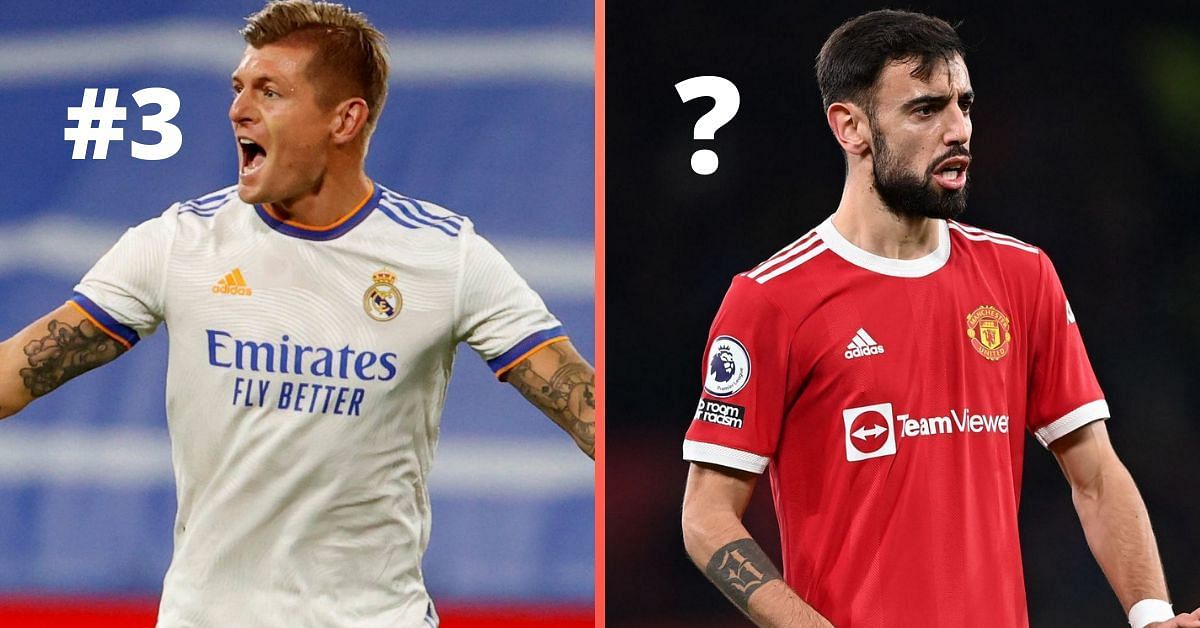 Real Madrid&#039;s Toni Kroos and Manchester United&#039;s Bruno Fernandes