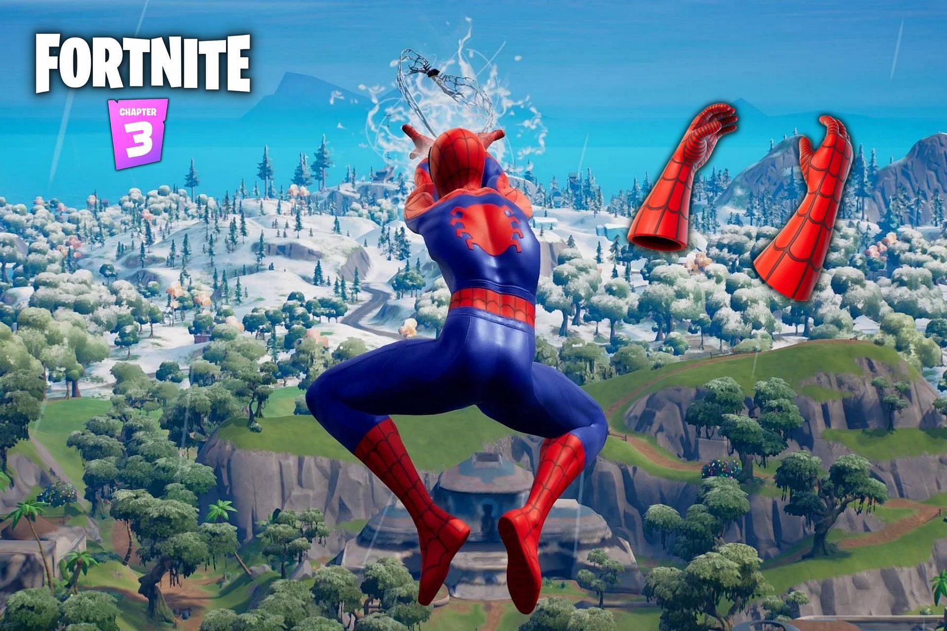 Mythic Spider-Man web-shooters in Fortnite Chapter 3 (Image via Sportskeeda)