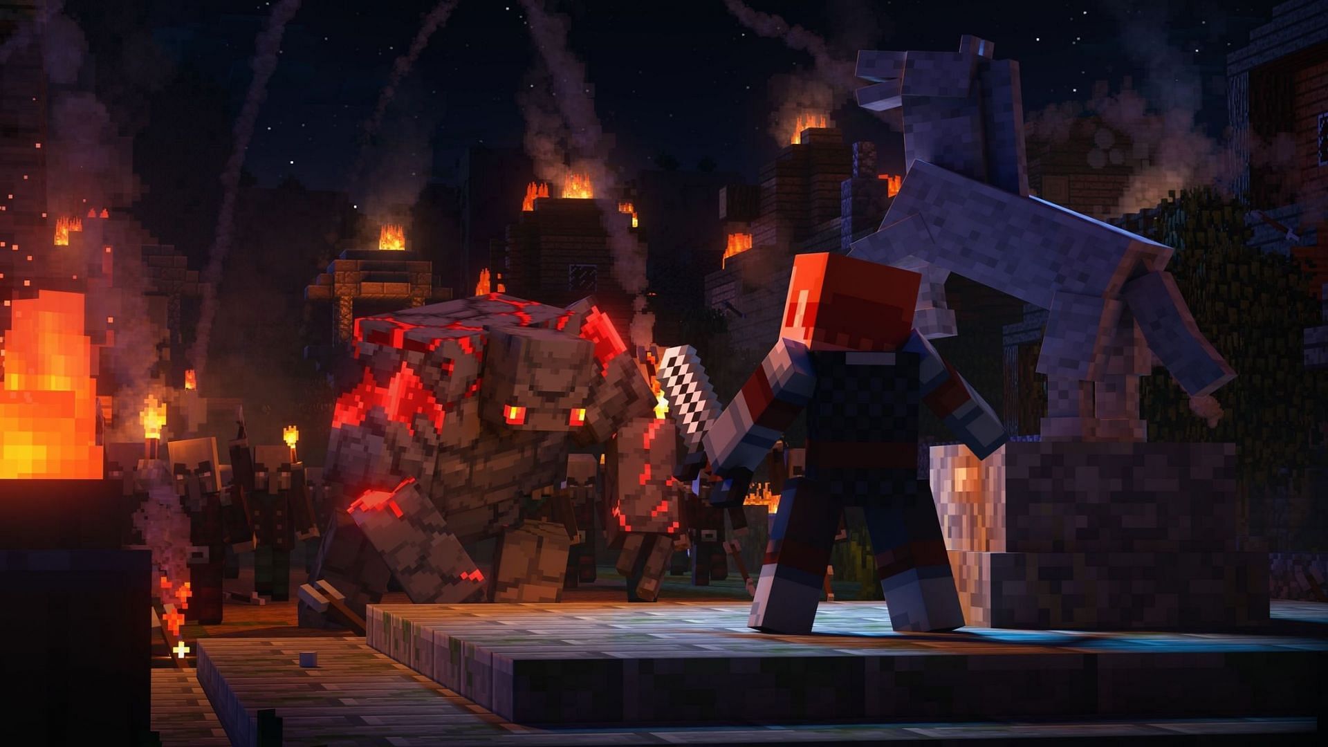 Battle the minions of the Arch-Illager alone or with friends in Minecraft Dungeons (Image via Mojang)