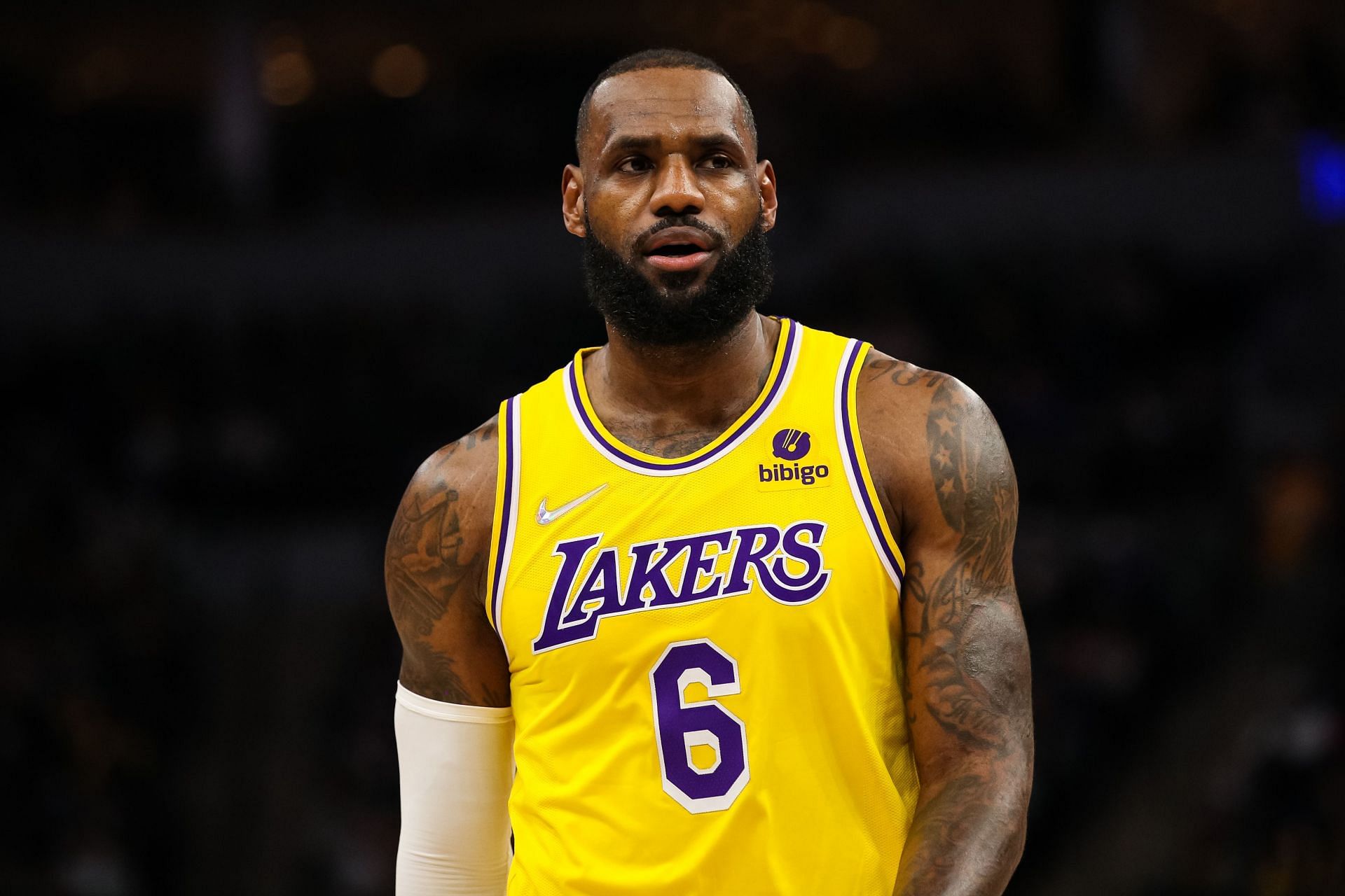 LeBron James looks on at an LA Lakers game