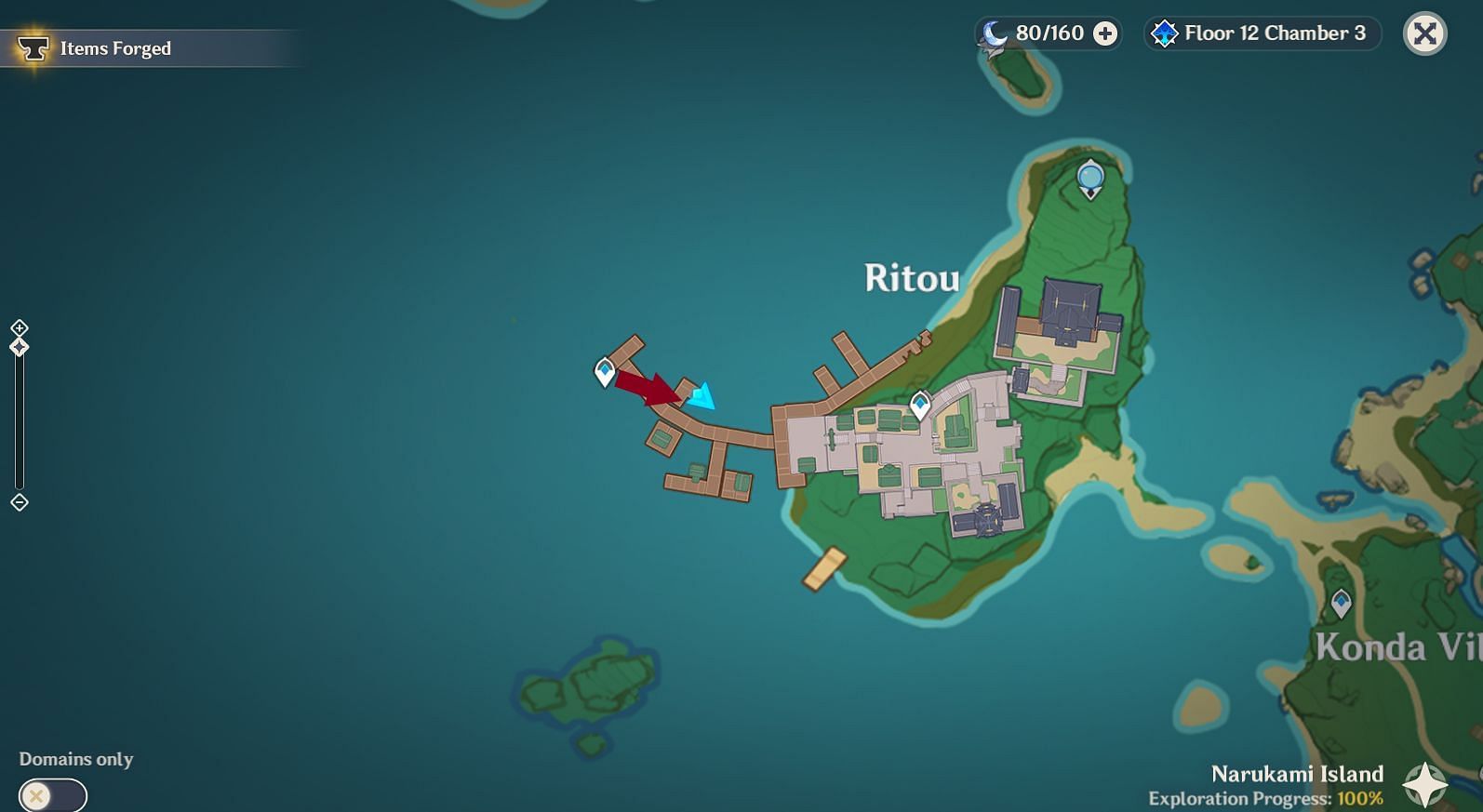 Location of Pufferfish in Ritou on the map (Image via Genshin Impact)