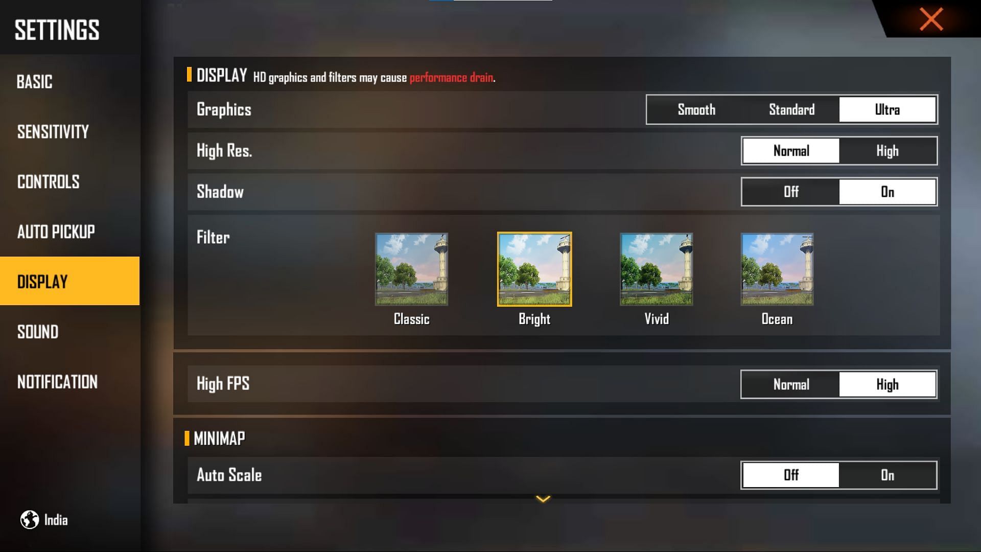 Game settings vary based on the device that players are using (Image via Free Fire)