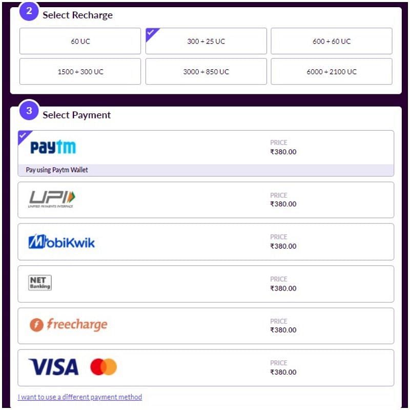 Payment options and packages (Image via Codashop)