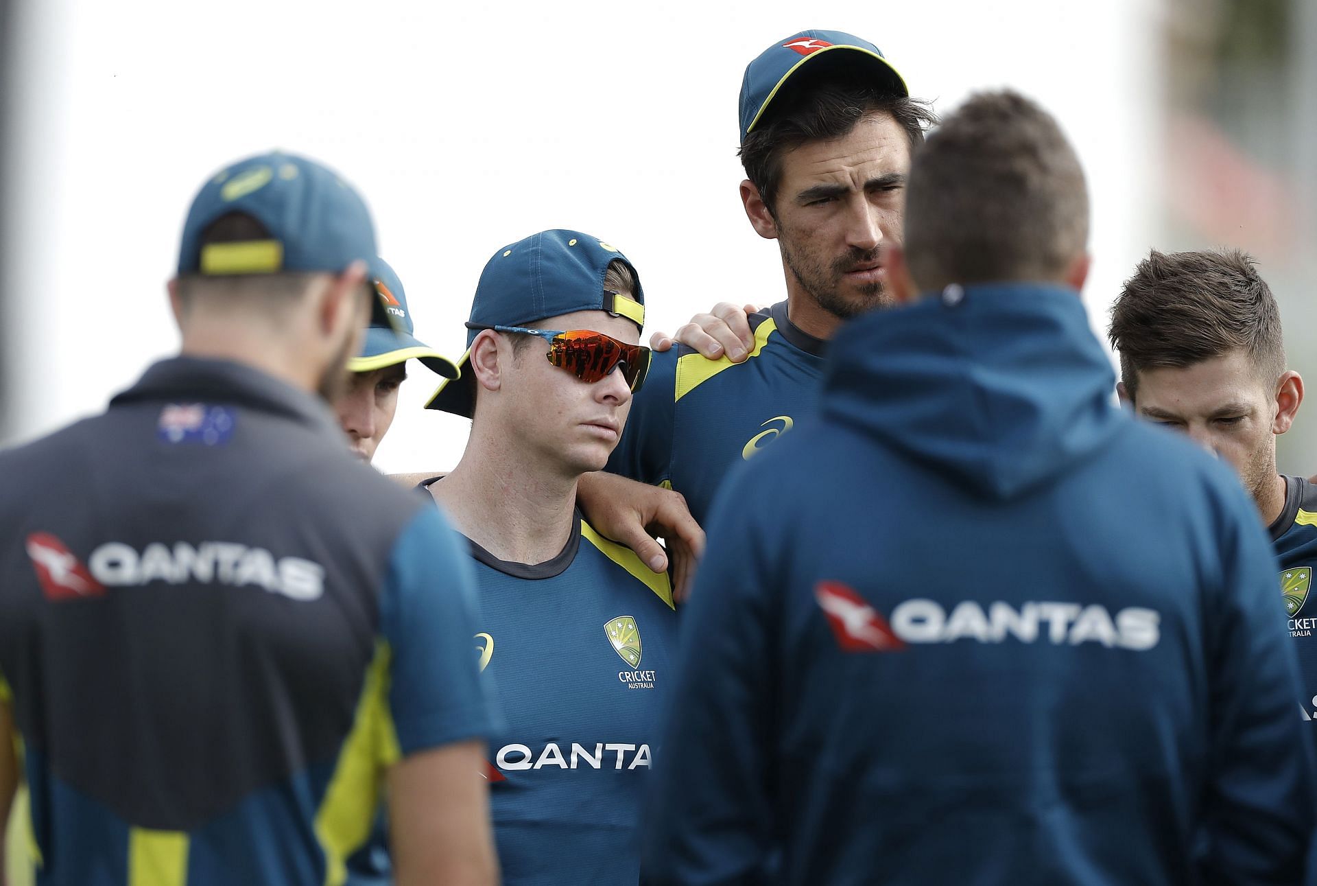Steve Smith and Mitchell Starc pictured during an Australia practice session.