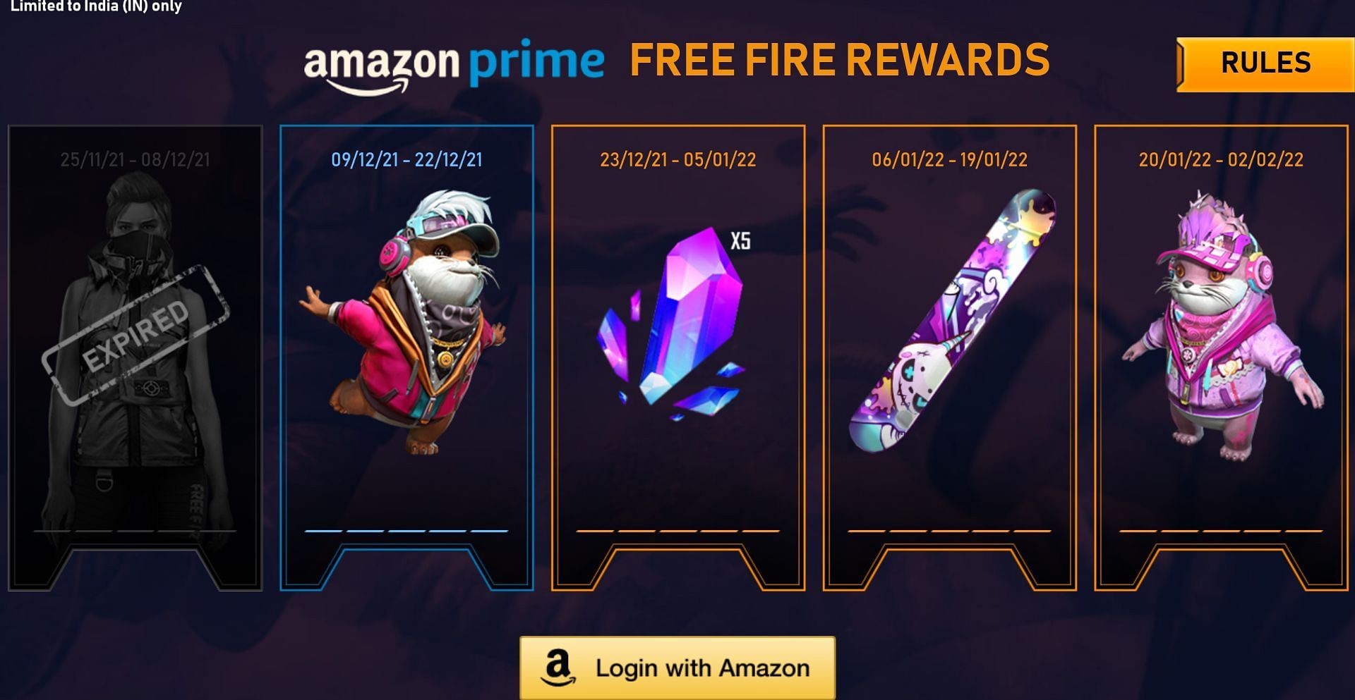 Login with Amazon to collect the items (Image via Free Fire)