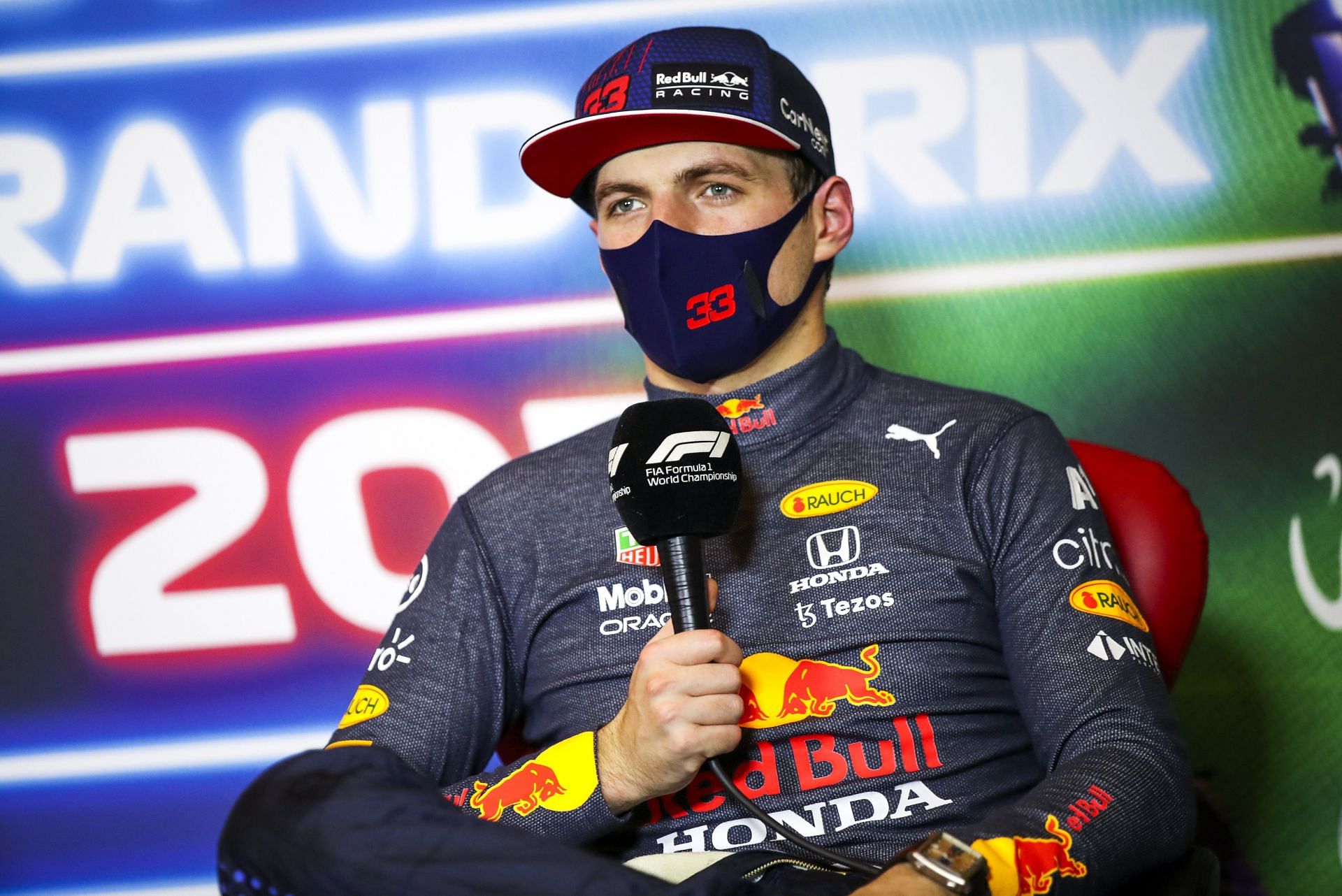 Max Verstappen explains his qualifying debacle at the FIA Press conference ahead of the 2021 Saudi Arabian Grand Prix. (Photo by Florent Gooden - Pool/Getty Images)