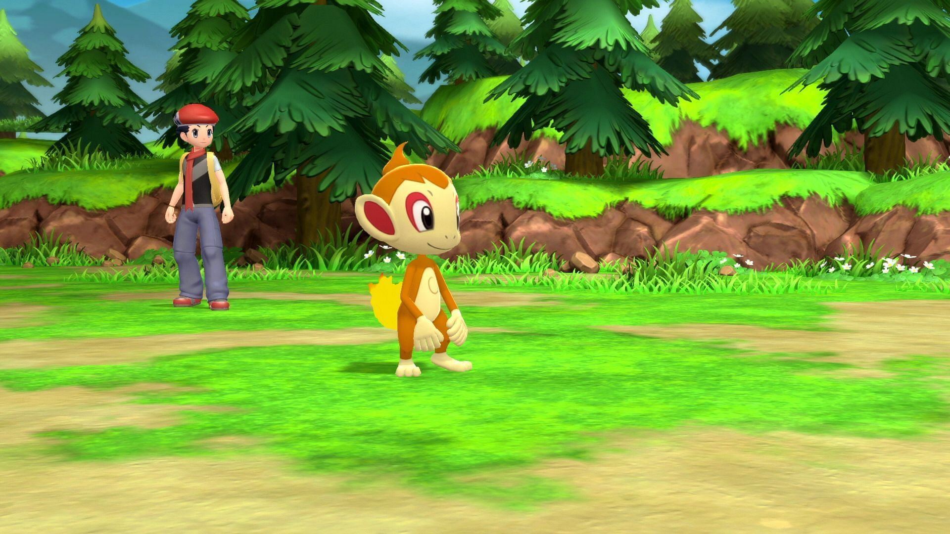 A trainer and their Chimchar in Pokemon Brilliant Diamond and Shining Pearl. (Image via ILCA)