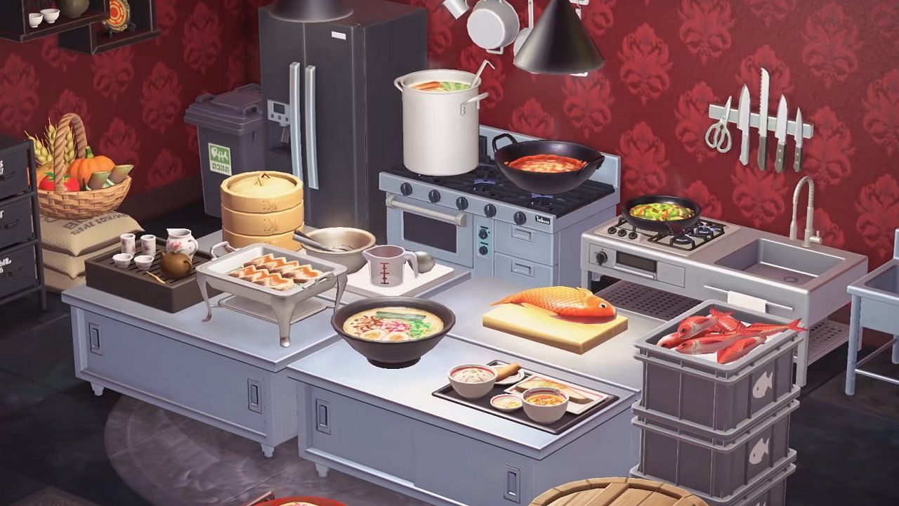 Nude villagers were seen in the Happy Home Paradise kitchen (Image via Nintendo)