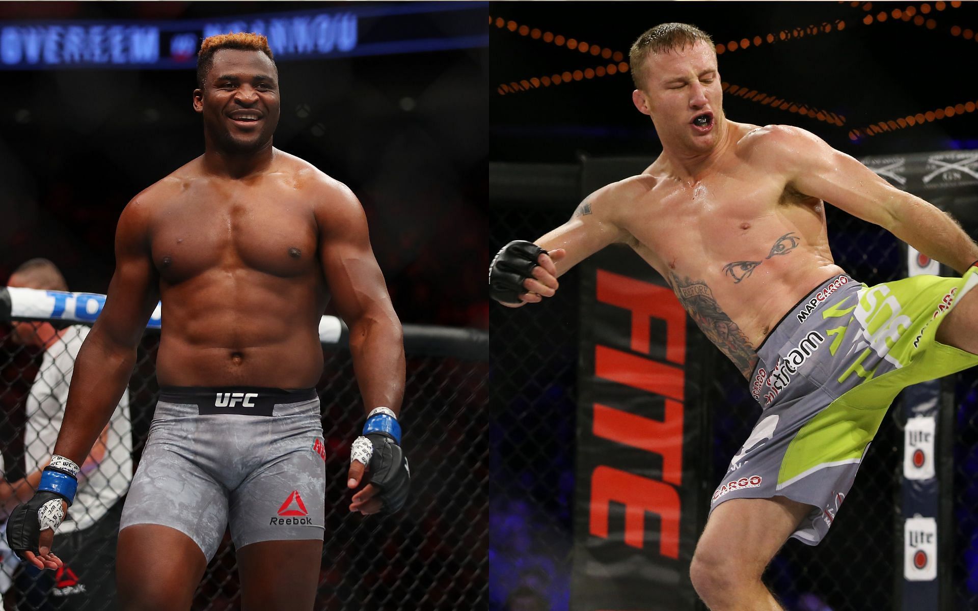 Superstar mixed martial artists Francis Ngannou (left) and Justin Gaethje (right)