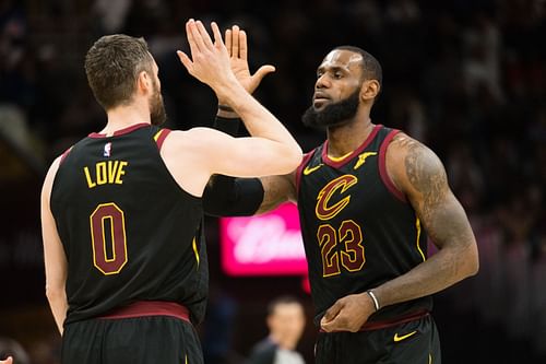 LeBron James #23 and Kevin Love #0