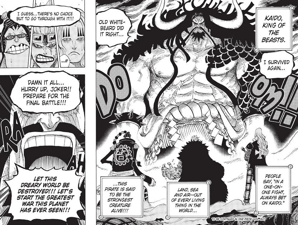 Kaido&#039;s introduction and proclamation of desire for war. (Image via Shueisha Shonen Jump+ app)