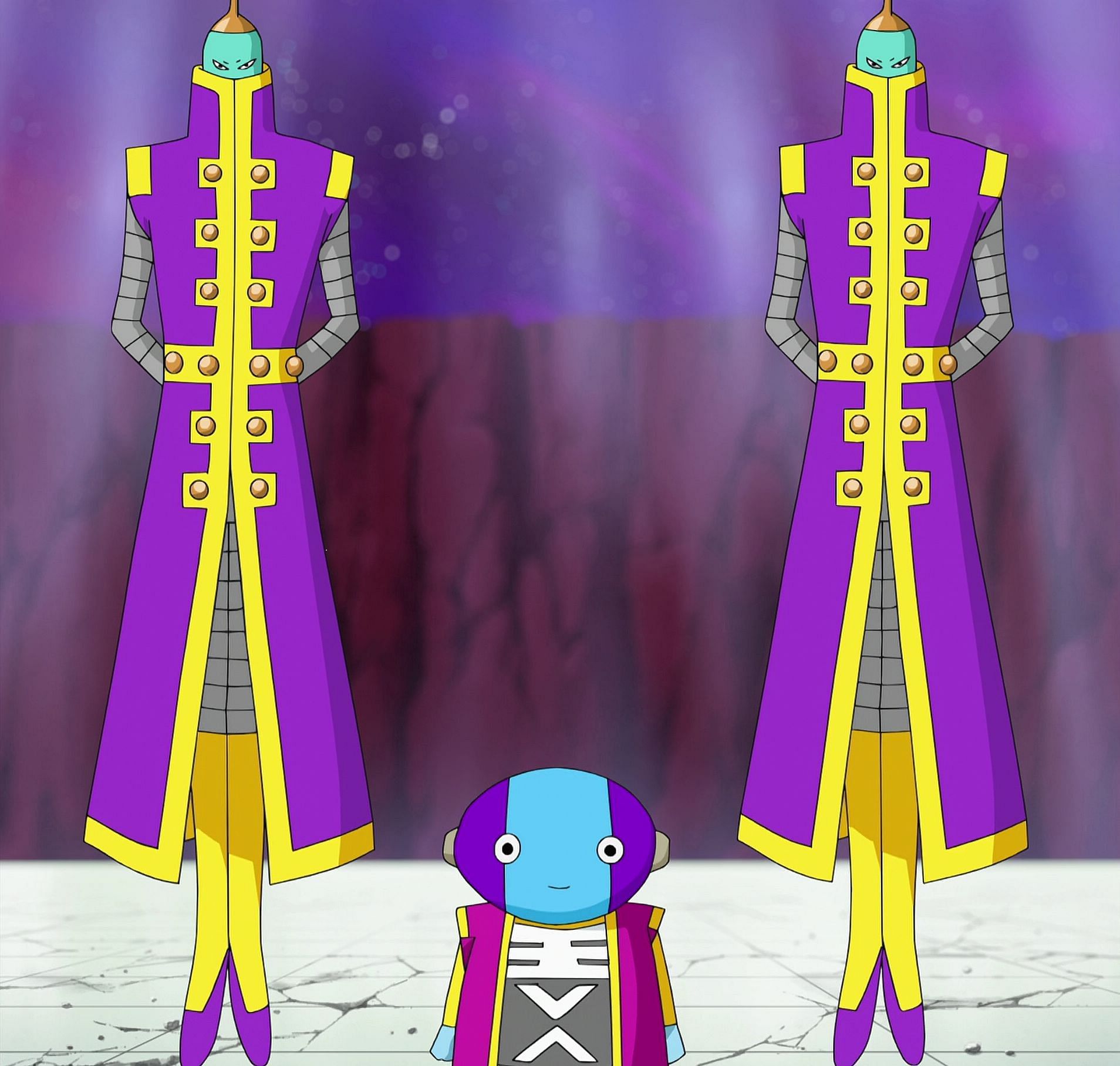 Zeno and his guards as seen in the Dragon Ball Super anime. (Image via Toei Animation)