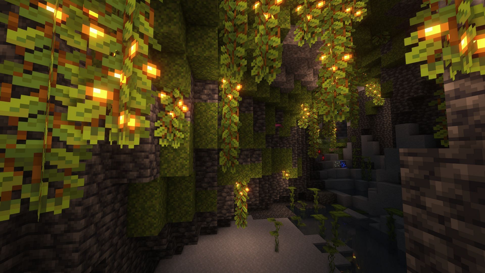 Glow berries in a lush cave (Image via Minecraft)
