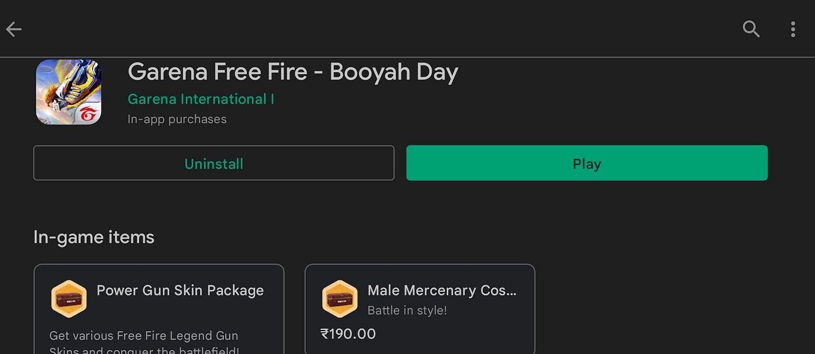 Free Fire has an update size of 450 MB (Image via Google Play)