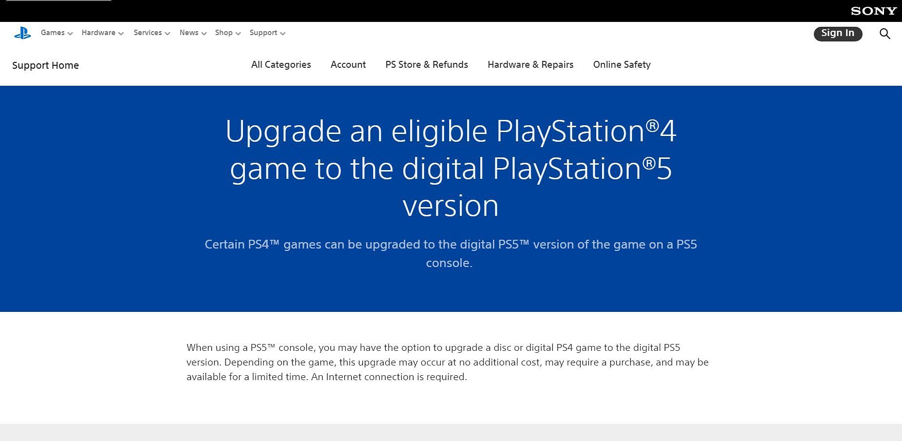 An existing PS4 game on disk is eligible for a digital upgrade to PS5 (Image via PlayStation.com)