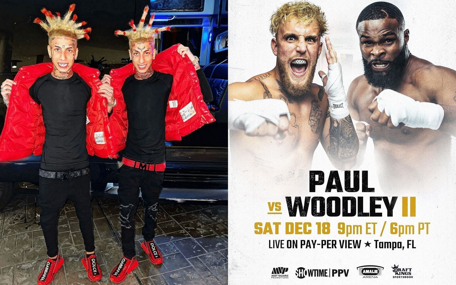 Island Boys (left) and Jake Paul vs Tyron Woodley (right) [Image credits: @twooodley and @flyysoulja on Instagram]