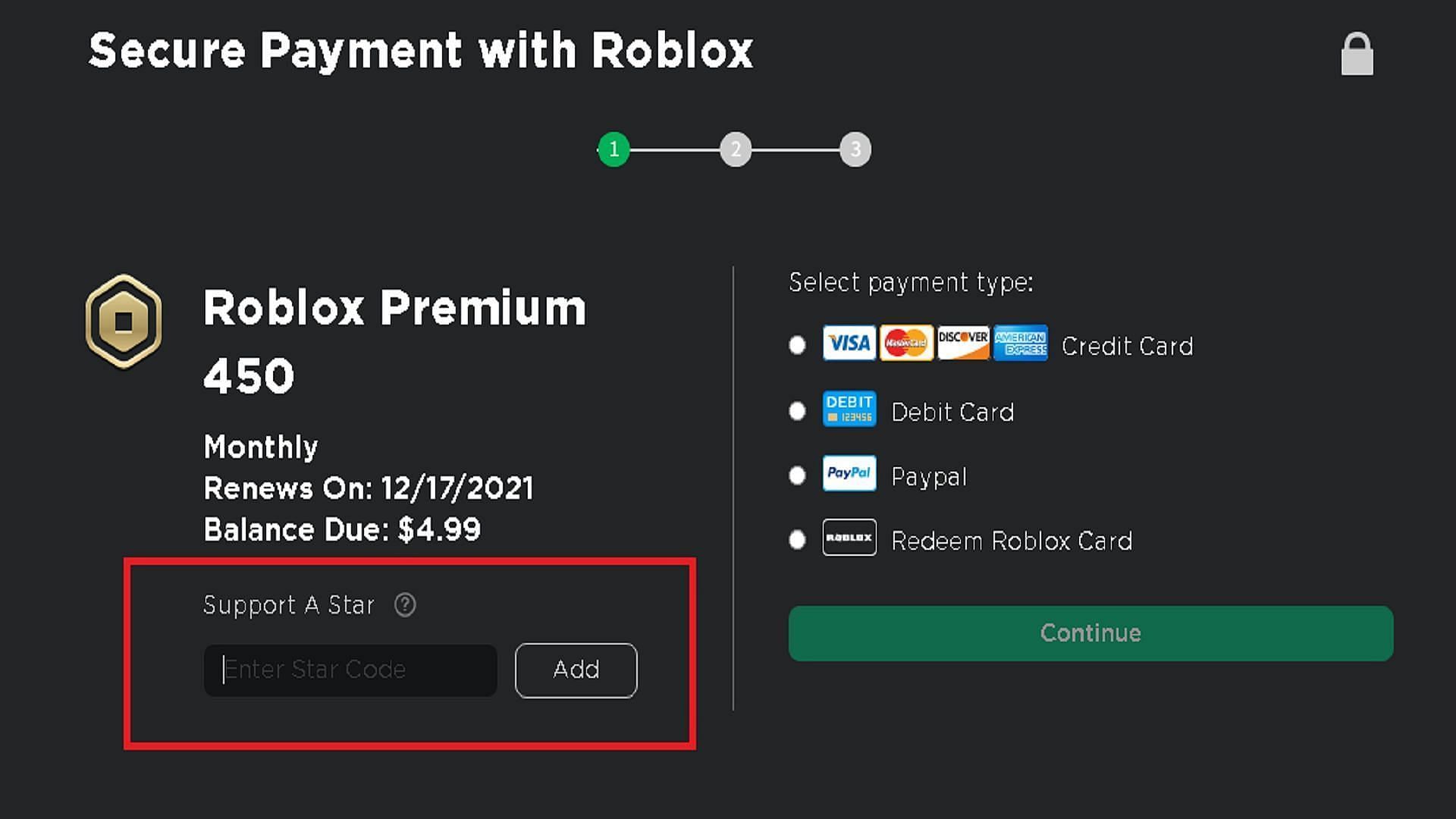 Use a Roblox Star code just before purchasing Robux (Image via Roblox)