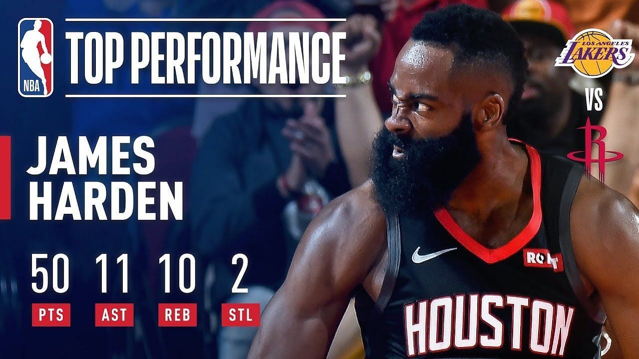 James Harden had his fourth career 50-point triple-double against LeBron James and the LA Lakers on December 13, 2018 [Photo: YouTube]