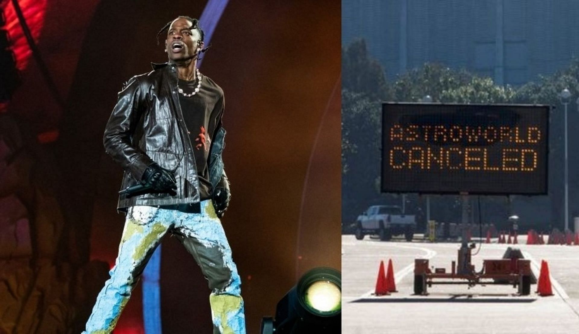 Travis Scott at Astroworld (Image via Amy Harris/Invision/AP, and Daniel Kramer/ Reuters)