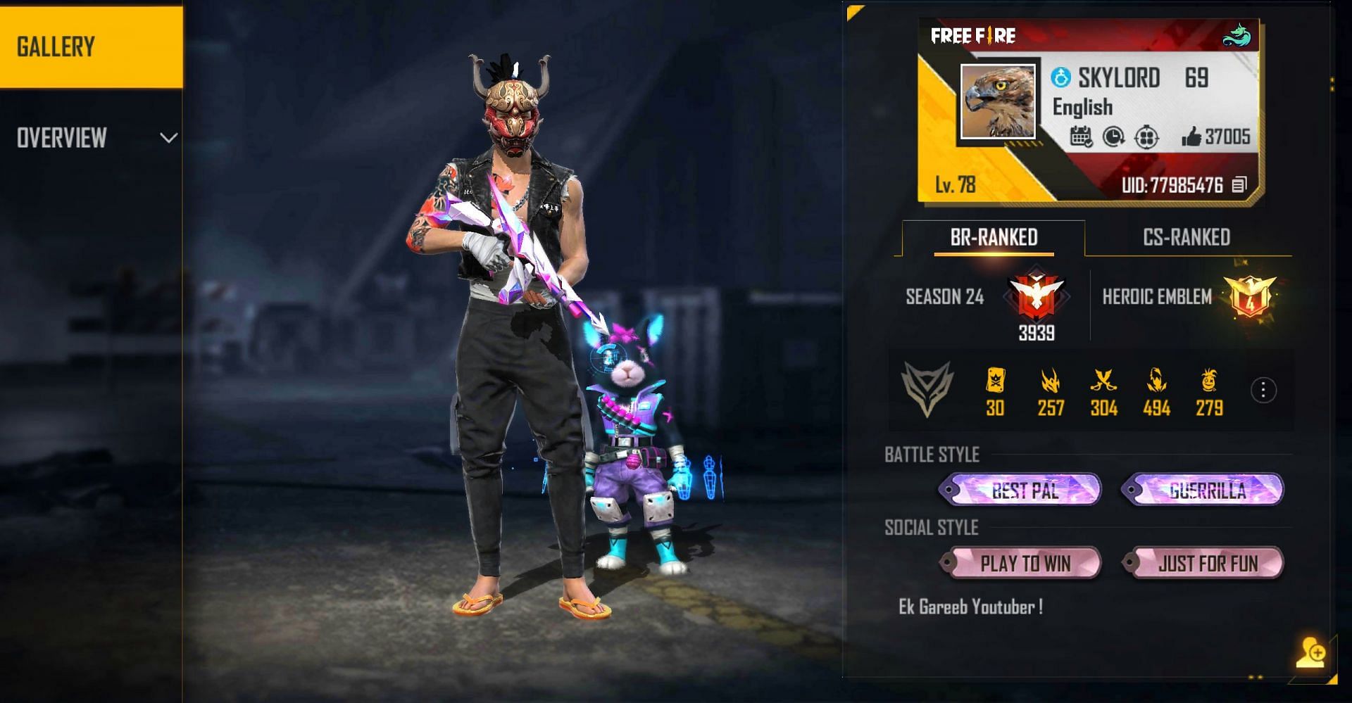 The Free Fire ID of Skylord (Image via Free Fire)