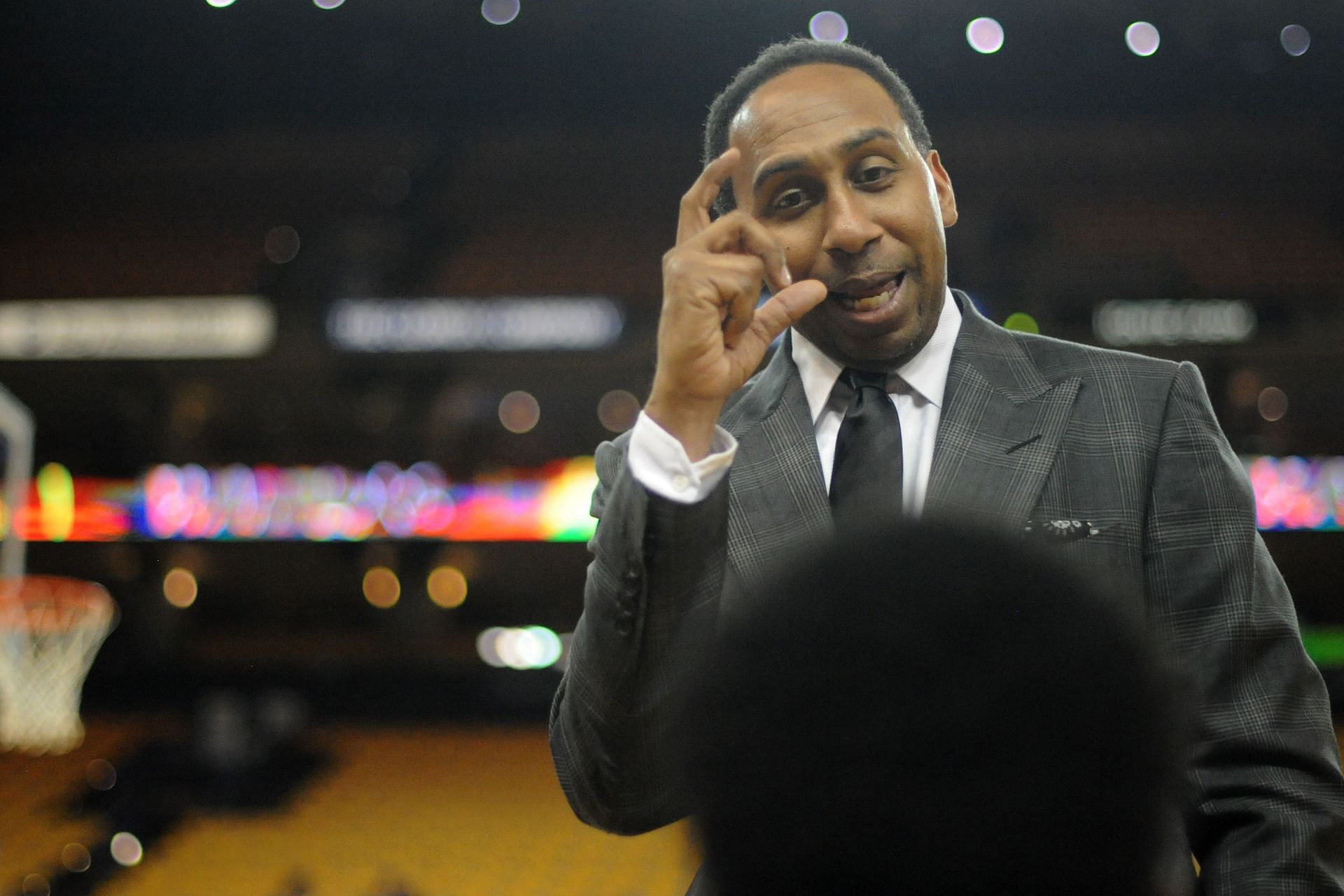 Stephen A. Smith watching the Oklahoma City Thunder v Golden State Warriors