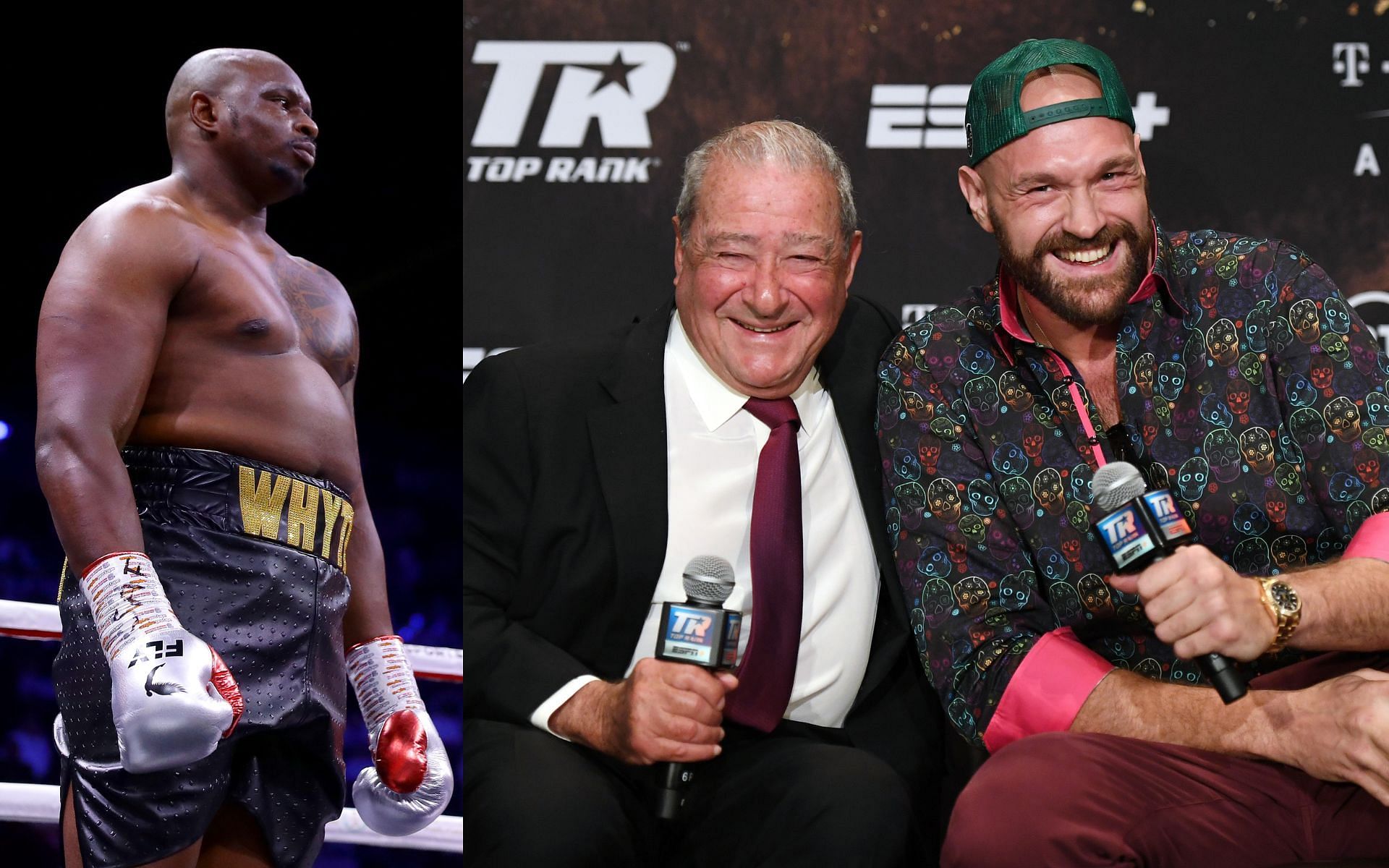 Dillian Whyte (left) and Bob Arum (center) with Tyson Fury (right) at an event