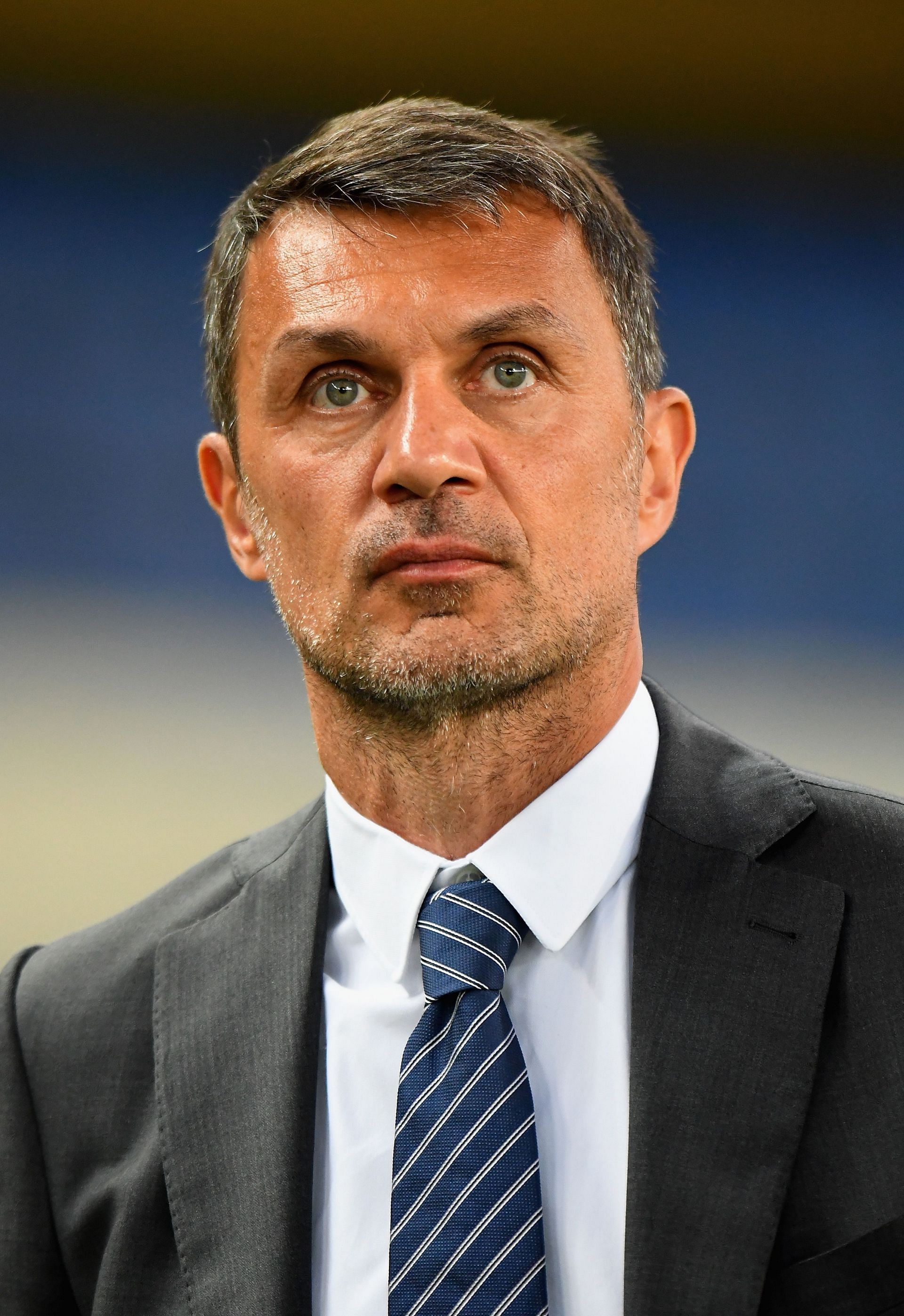 Paolo Maldini of AC Milan looks on during the Serie A match between Hellas Verona and AC Milan at Stadio Marcantonio Bentegodi on September 15, 2019 in Verona, Italy.