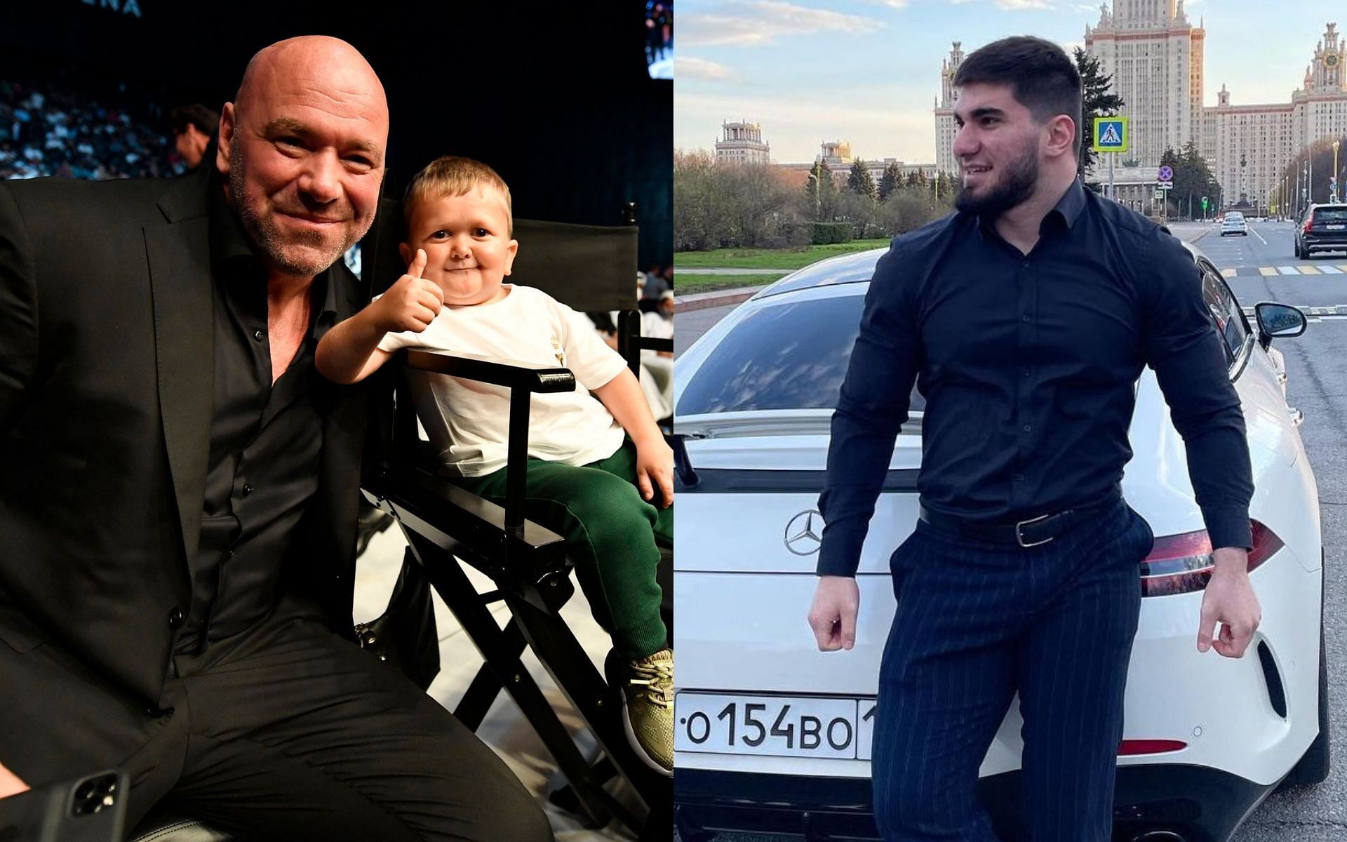 Dana White (left), Hasbulla Magomedov (center) and Asxab Tamaev (right) [Image Credits- @tamaaev on Instagram]