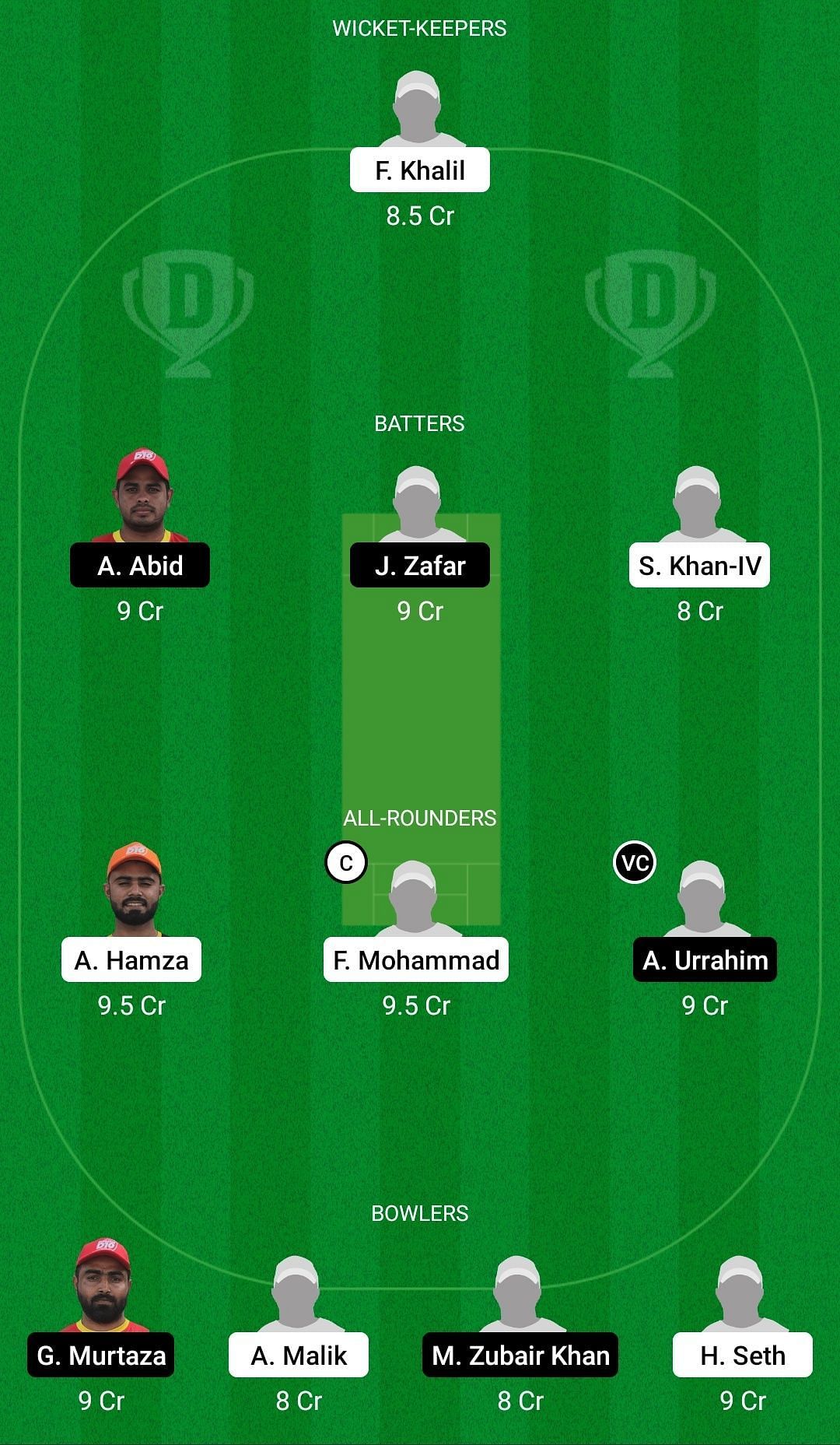 Dream11 Team for Dubai vs Abu Dhabi - Emirates D10 2021.