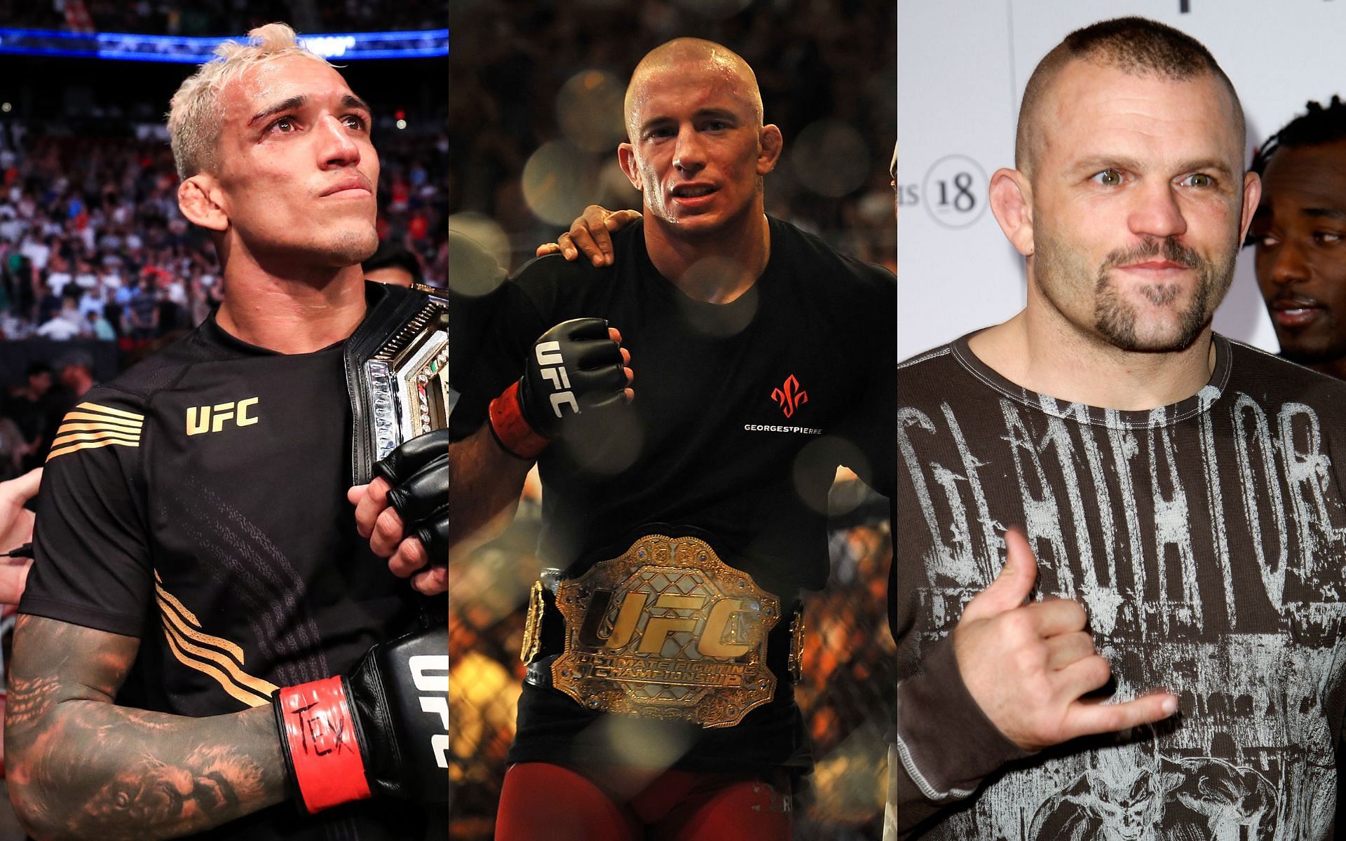 Charles Oliveira (left), Georges St-Pierre (center), and Chuck Liddell (right)