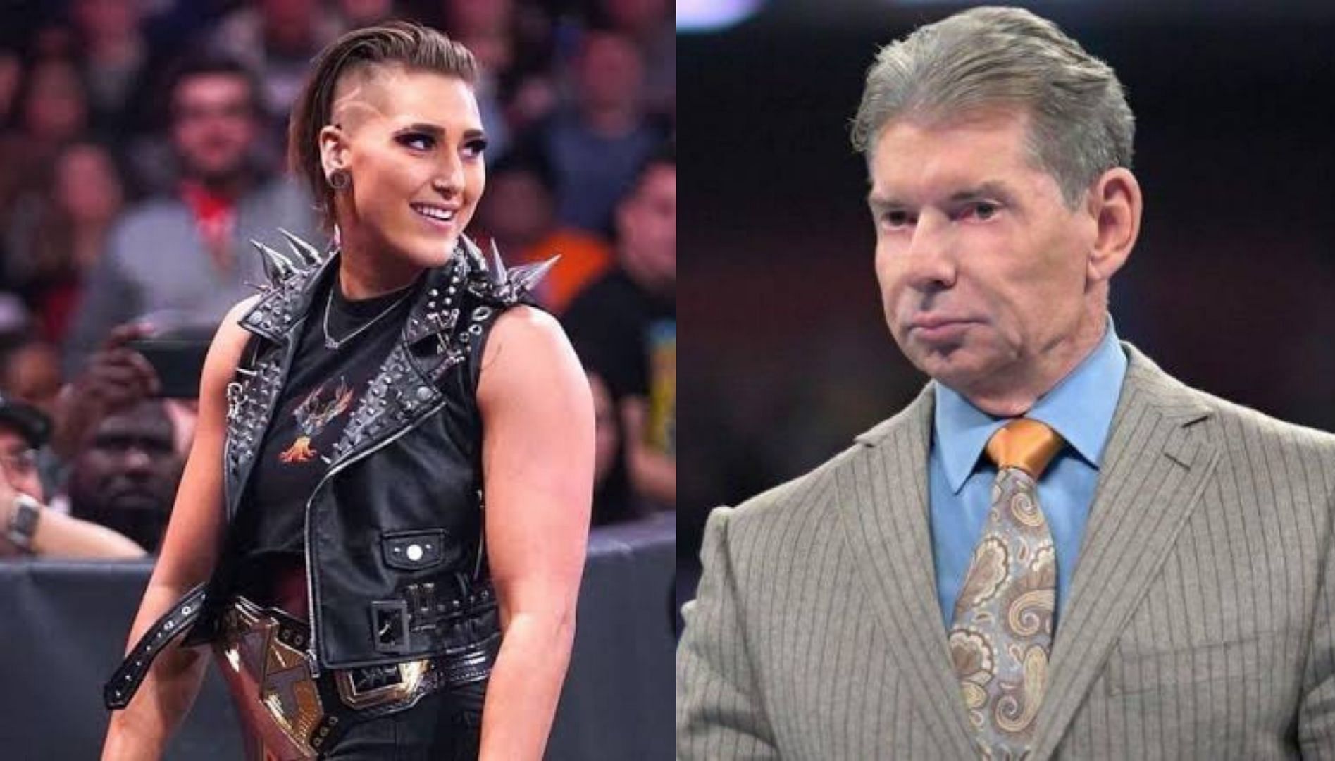 Vince McMahon (right) seems to be quite impressed with Rhea Ripley&#039;s work