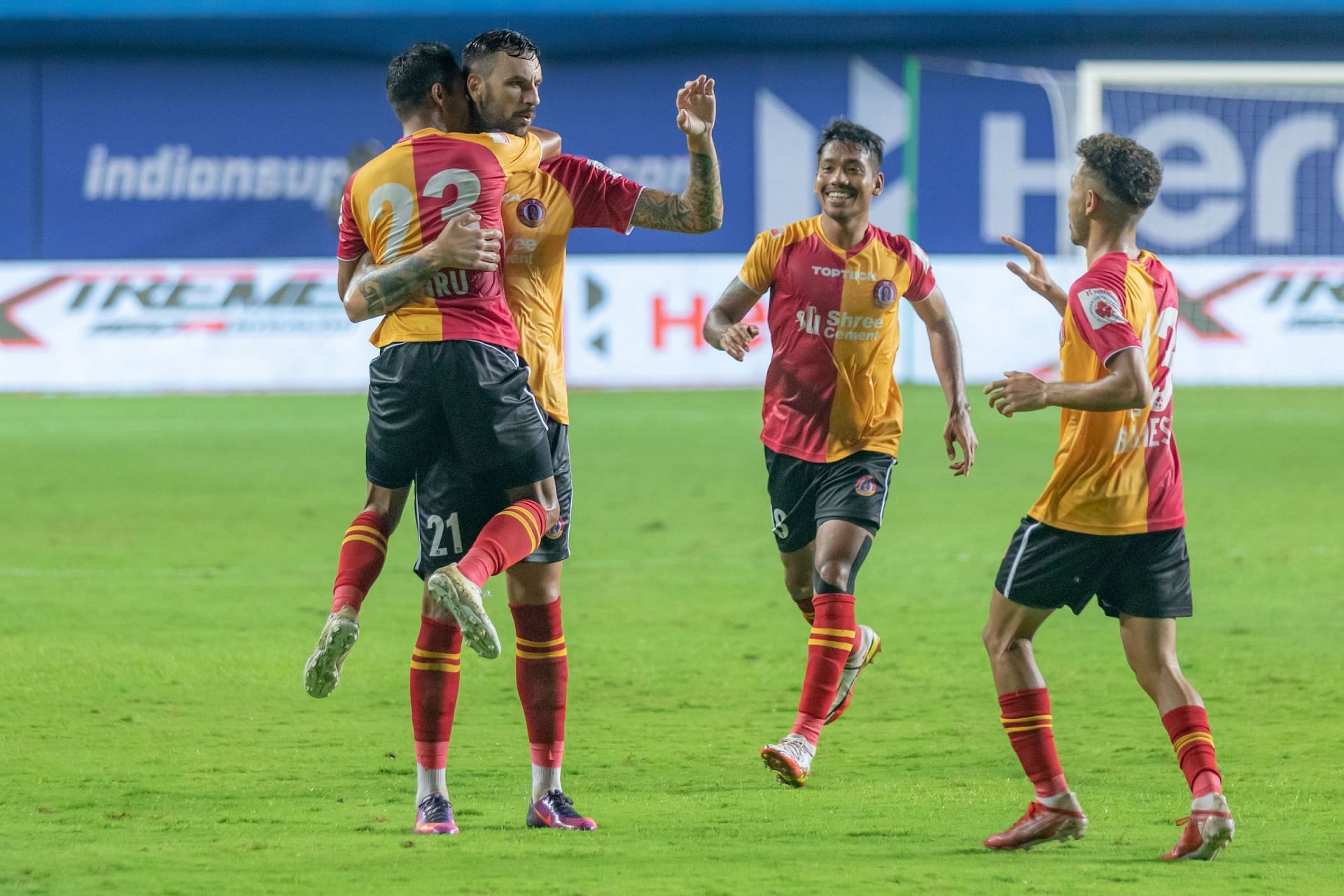 SC East Amir Dervisevic celebrates his equaliser against FC Goa (Image Courtesy: ISL)