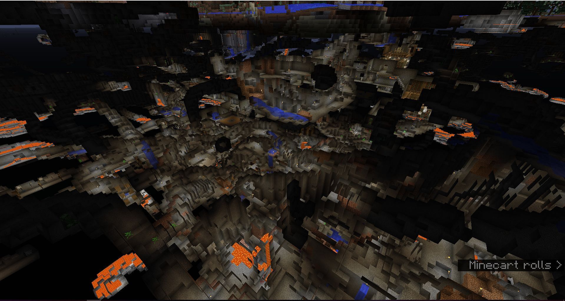 Spaghetti Caves seen through spectator mode in Minecraft (Image via Reddit/Strbreez)