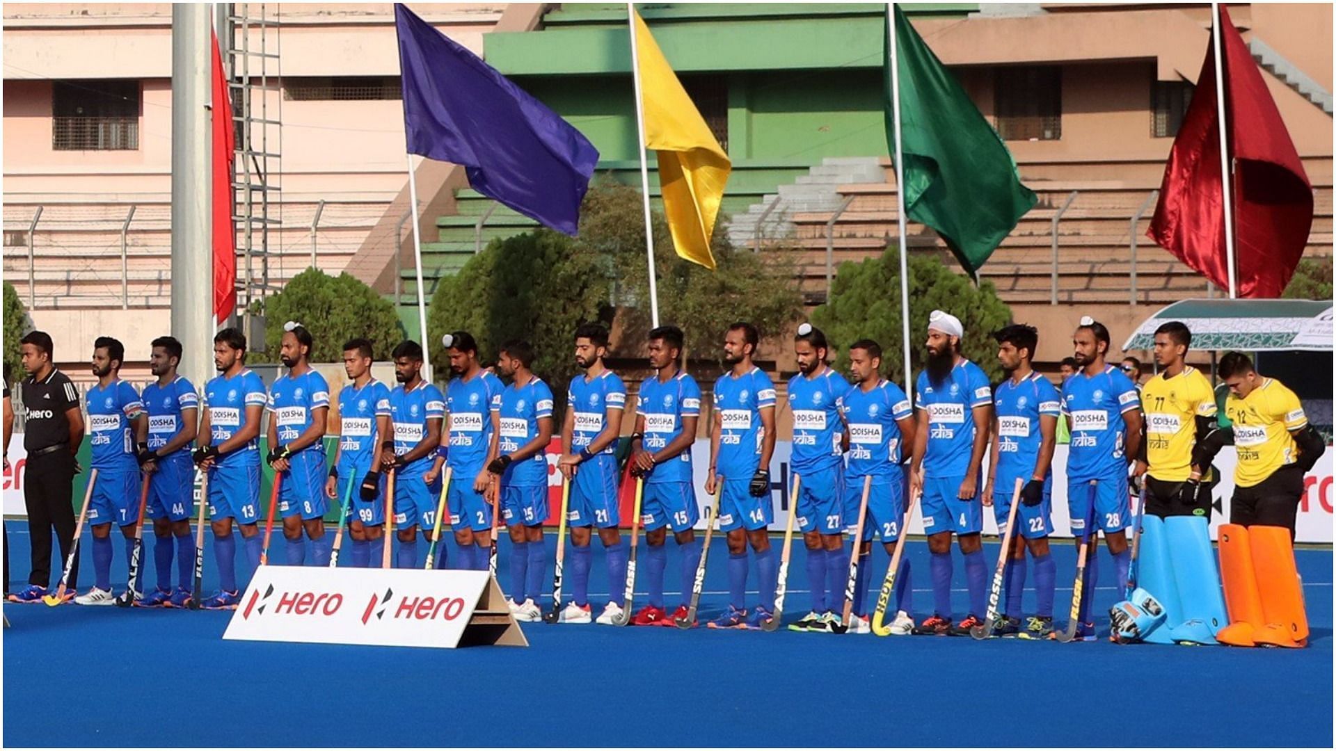 The Indian team ahead of a match at the Men&#039;s Asian Champions Trophy 2021 (Pic Credit: Hockey India)