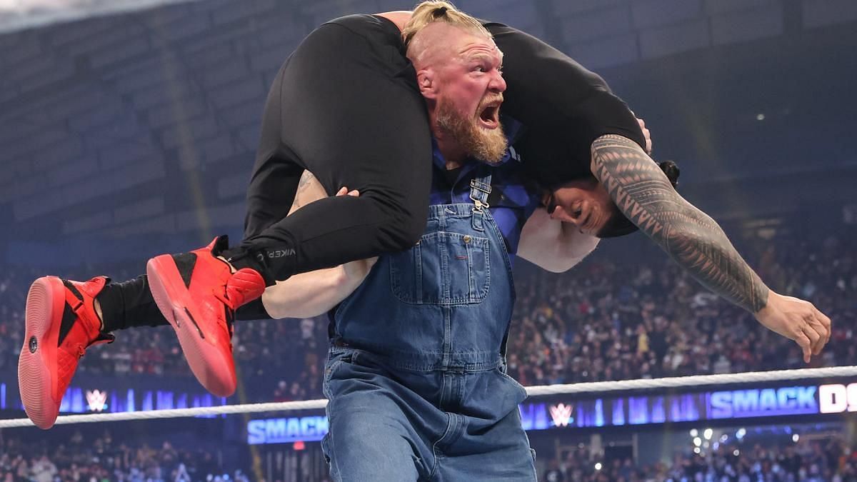 Brock Lesnar delivered two F5&#039;s to Universal Champion Roman Reigns on WWE SmackDown