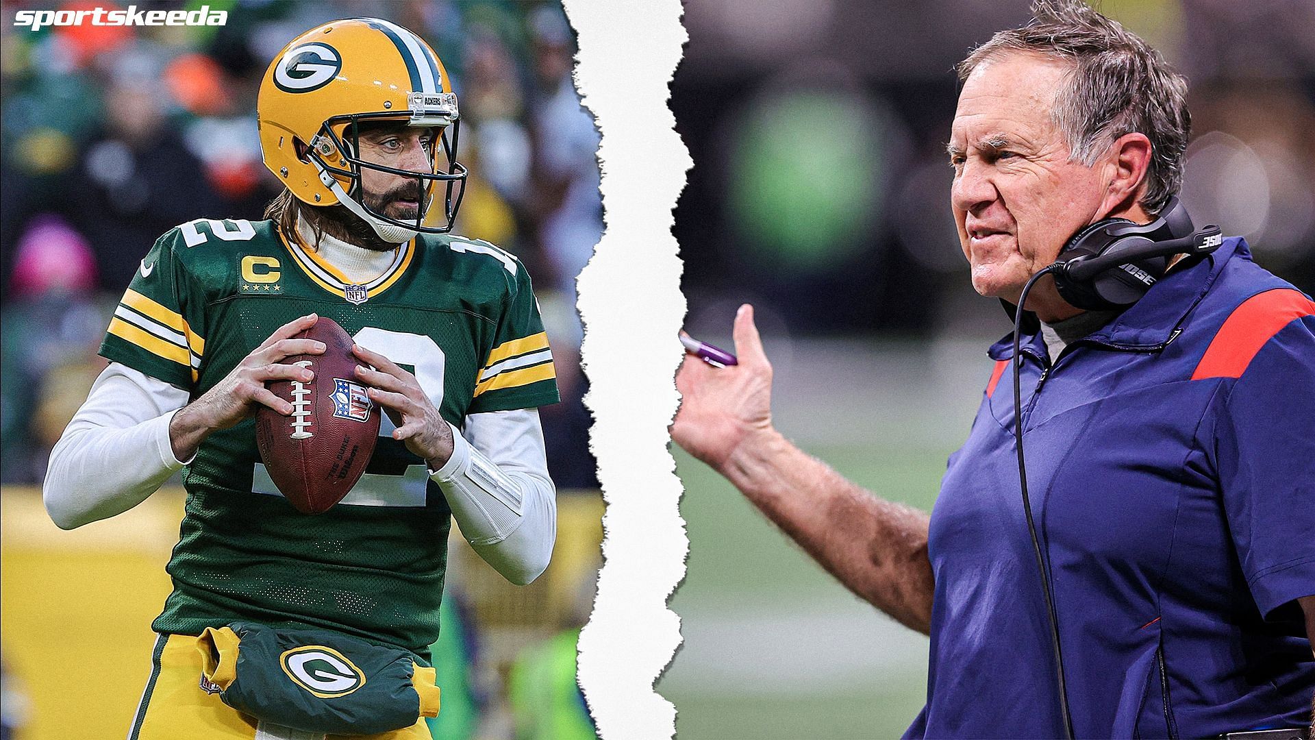 Green Bay Packers, quaterback Aaron Rodgers and New England Patriots head coach Bill Belichick