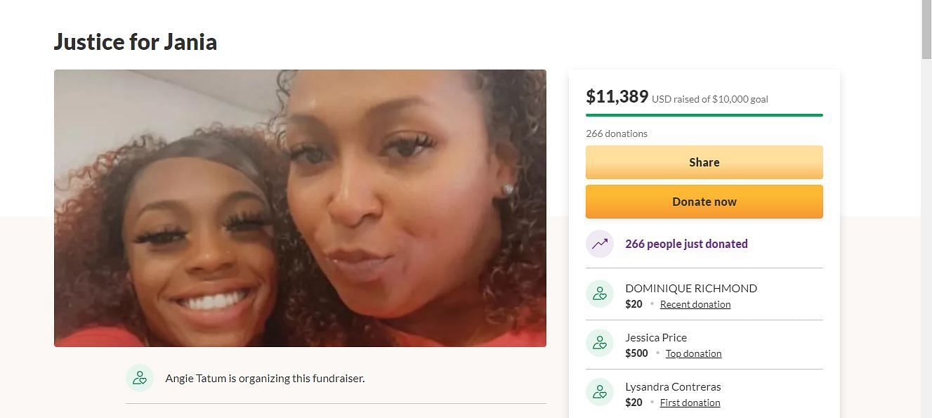 Jania Tatum Scott GoFundMe page (Image via GoFundMe)